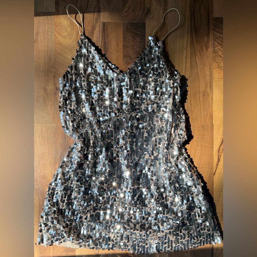 Lulu's Beige and Silver Sequin Dress